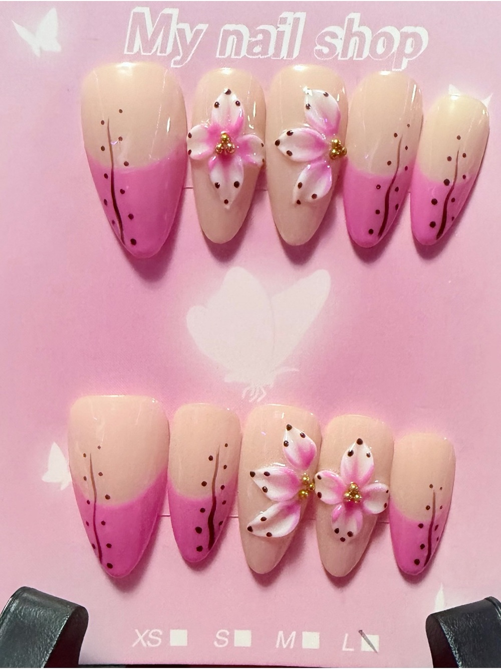 Pink Floral French Press-On Nail Set